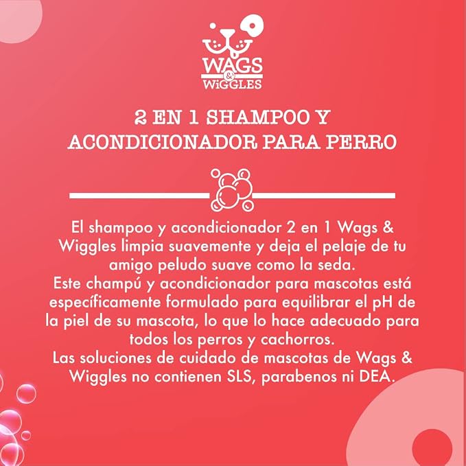Wags & Wiggles Double Trouble 2-in-1 Dog Shampoo & Conditioner | Cleansing and Nourishing Shampoo and Conditioner for Dogs | Fruity Watermelon Scent, 16 Ounces (Pack of 2)
