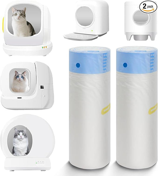 40 Count 21.6"Opening x 11.8"L Cat Litter Box Liners for Self-Cleaning Cat Litter Box, Replacement Automatic Litter Box Liners, 2 Rolls Drawstring Trash Bags for Robot, Extra Thick,（2 Packs/40 Counts）