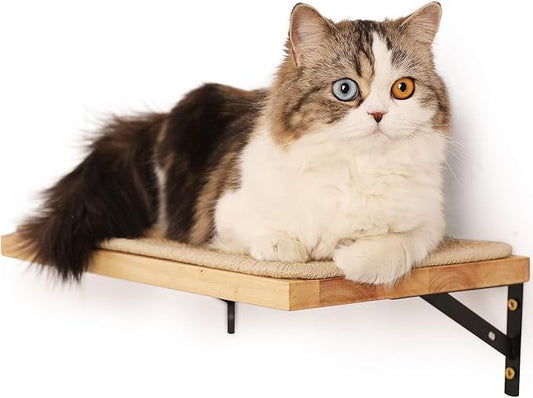 FUKUMARU Cat Wall Shelves, 17 x 10 Inch Cat Walls Furniture with Sisal Mat, Solid Rubber Wood Floating Shelf with Upgraded Installation, Kitten Wall Tree for Sleeping, Playing and Scratching
