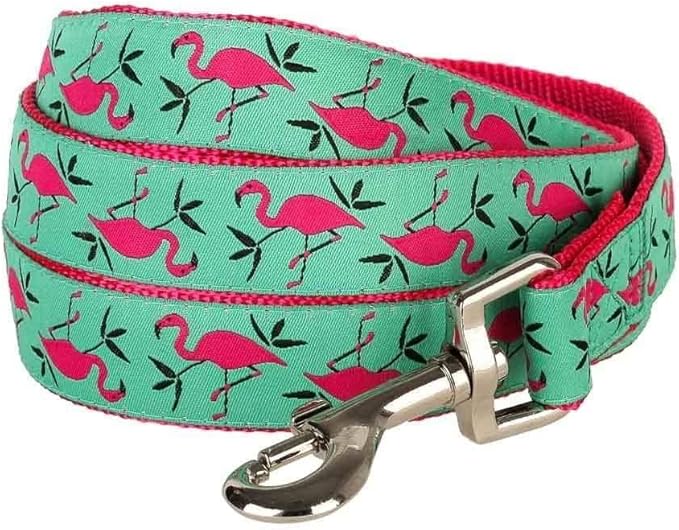 Blueberry Pet Essentials 2 Patterns Durable Pink Flamingo on Light Emerald Dog Leash 5 ft x 3/4", Medium, Basic Nylon Leashes for Dogs