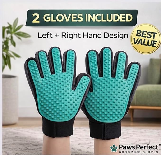 Pet Grooming Gloves for Dogs and Cats, Deshedding Hair Remover Mitt, 2 Pack Premium