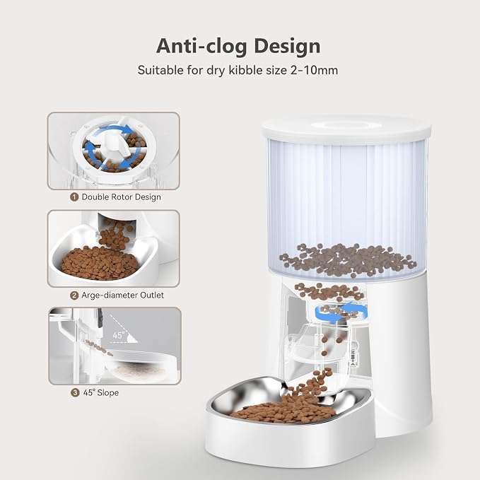 PETULTRA Automatic Cat Feeder: 4L Timed Cats Food Dispenser Programmable 1-6 Meal for Cat and Small Medium Dog- Auto Pet Feeder Dual Power Supply with Stainless Steel& | Detachable Washable White