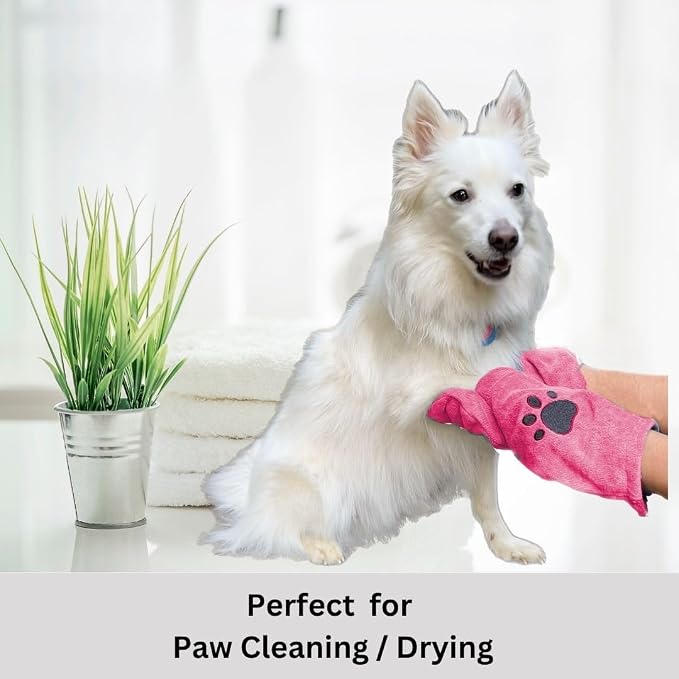 Penny & Niko Microfiber Pet Towel Mitts - Paw Cleaning and Drying Mitts/Gloves for Dogs and Cats (Pink, Standard - 4 Pack)