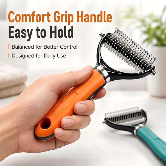 Double Sided Pet Grooming Rake, Extra Wide Deshedding Brush for Dogs Cats, Professional Long Hair Pet Shedding Comb Effectively Reduces Loose Hair (green)
