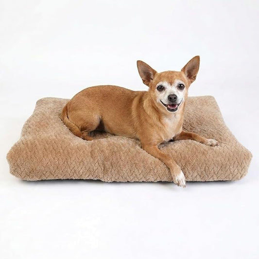 Small Dog Bed for Crate,22 Inch Washable Dog Crate Pad for Dog Cages,Soft Jacquard Flannel Puppy Kennel Bed with Anti-Slip Bottom,Fluffy Dog Mat for Small Dogs,Khaki
