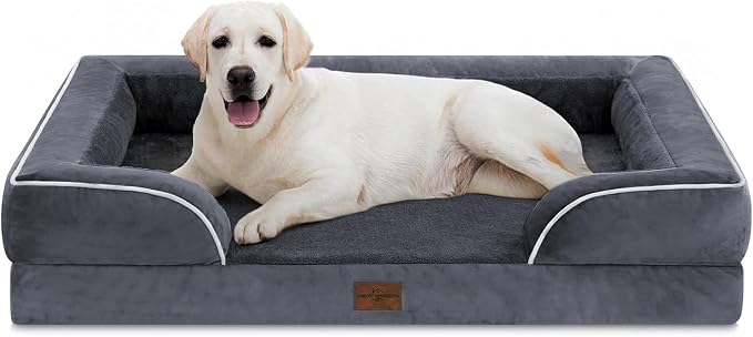 Comfort Expression Orthopedic Dog Bed for Extra Large Dogs with Bolster | Waterproof Dog Couch Bed with Washable Cover & Non-Slip Bottom, Supportive Egg Crate Foam XL Pet Bed, 45x35 Inch