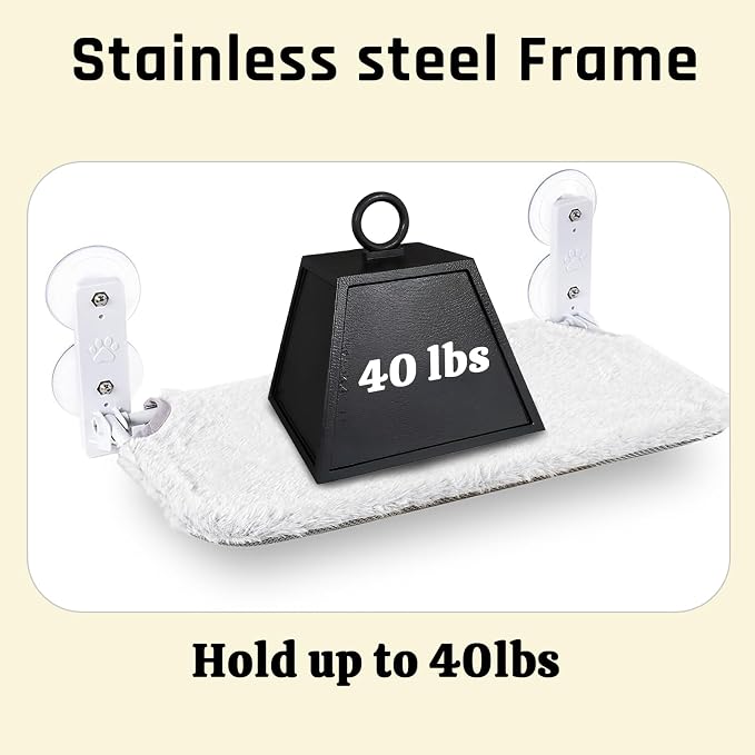 Cat Window Perch, Cordless Foldable Cat Hammock for Indoor Cats with Upgraded Suction Cups Strong Metal Frame Holds Up to 44lbs (M 1PC)