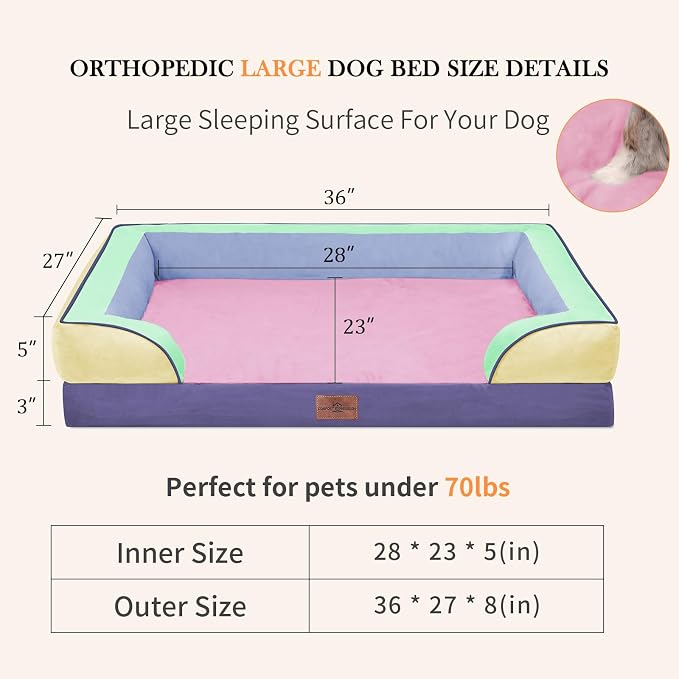 Comfort Expression Orthopedic Dog Beds for Large Sized Dog with Bolster | Waterproof Dog Couch Bed with Washable Cover & Non-Slip Bottom, Supportive Egg Crate Foam Large Pet Bed, 36x27 Inch