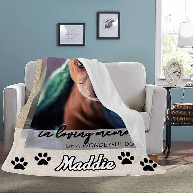 Custom Photo Blanket Best Memorial for Your Pets - Personalized Cozy Fleece Throws Blanket with Picture Upload for Dogs Cats Family Friends