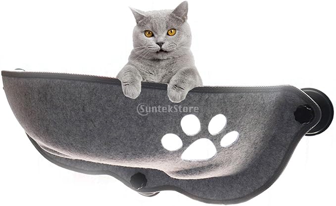 Cat for Window Cars, Sill with Washable Cushion Pad, Suction Cups Space Saving, Pet Resting Seat Window Perch, Grey