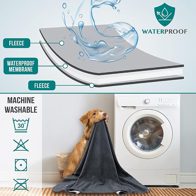 PetAmi Waterproof Dog Blanket for Couch, Pee Proof Reversible Cat Blanket for Sofa Bed Furniture Protector, Soft Fleece Washable Pet Throw for Dogs Cats Puppies Kittens, 40x60 Gray