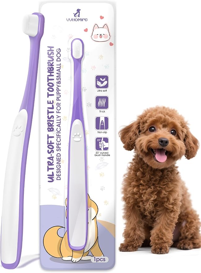 Small Dog Toothbrush, Mini Head, Soft Bristles, Under 30 lbs | Gentle Tiny Teeth Care. Curved Handle Reach. Soft Gum Comfort. Rubber Grip Control. Easy Daily Brushing.