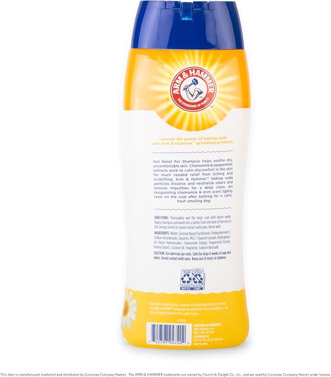 Arm & Hammer Itch Relief Dog Shampoo, Chamomile & Peppermint, 20 Fl Oz | pH-balanced formula, chamomile and peppermint, free of sulfates and parabens, soothes dry and itchy skin daily