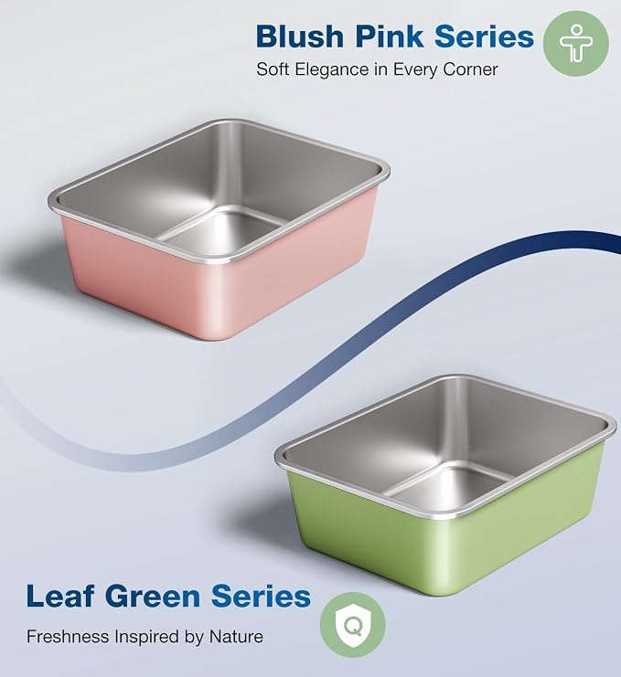 Qiuma Stainless Steel Litter Box, Large Metal Cat Litter Box with High Sided for Big and Small Cats, Non-Stick, Easy to Clean, Odor-Free, 23.4" L×15.6" W×7.8" H, Leaf Green