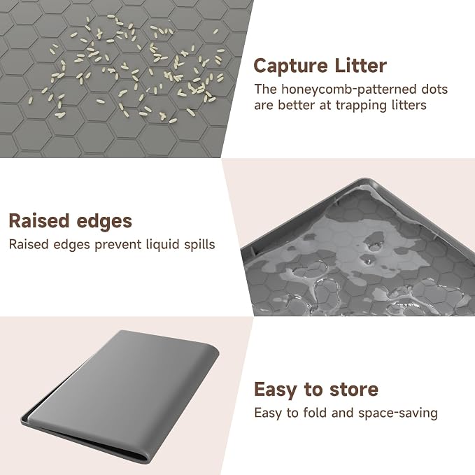 Cat Litter Mat, 34" X 22" Large Silicone Mat Kitty Litter Trapping Mat | Waterproof Silicone Pad, Soft on Kitty Paws, Urine-Proof, Easy to Clean, Non-Slip Floor Protector for Floor