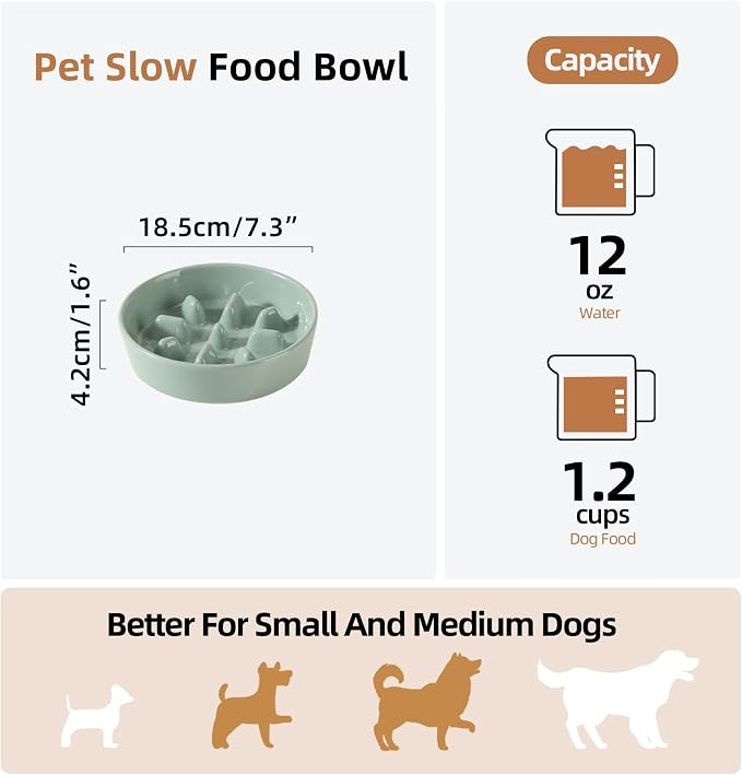 Havniva Ceramic Slow Feeder Dog Bowls, 1.2 Cups Dog Bowl Slow Feeding for Small and Medium Breed, 7.3inch Puzzle Dog Food Bowl Slow Feeder Non-Slip Anti-Gulping and Anti-Choking Reduces Bloating