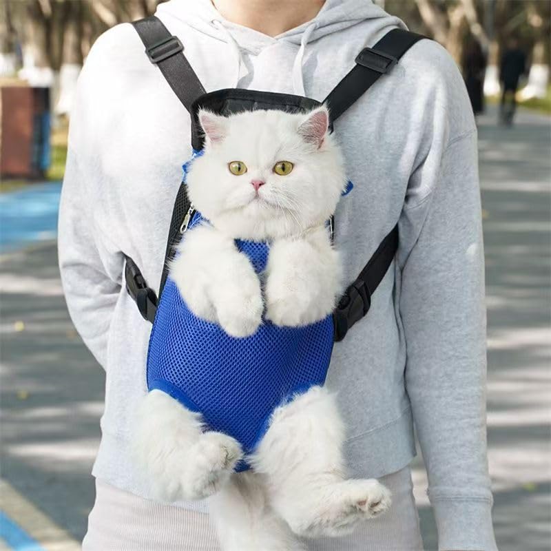 Pet Carrier Backpack, Adjustable Pet Front Cat Dog Carrier Backpack Travel Bag, Legs Out, Easy-Fit for Traveling Hiking Camping for Small Medium Big Dogs Cats Puppies (Blue, Large)