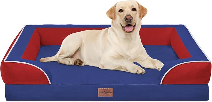 Comfort Expression Orthopedic Dog Bed for Extra Large Dogs with Bolster | Waterproof Dog Couch Bed with Washable Cover & Non-Slip Bottom, Supportive Egg Crate Foam XL Pet Bed, 42x30 Inch