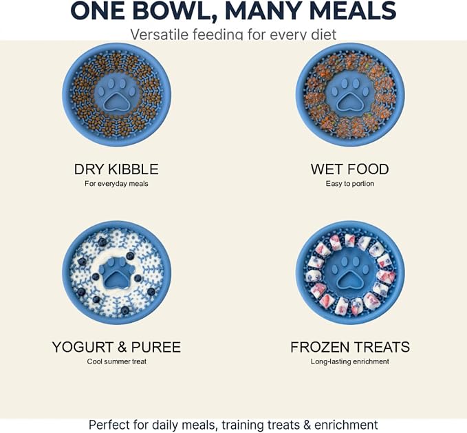 Dog Slow Feeder Lick Bowl to Prevent Fast Eating, Steel Reinforced Rim, Non-Slip Suction Base, BPA-Free Silicone, Dishwasher & Freezer Safe, Helps Extend Mealtime & Keep Dogs Calm(Blue)