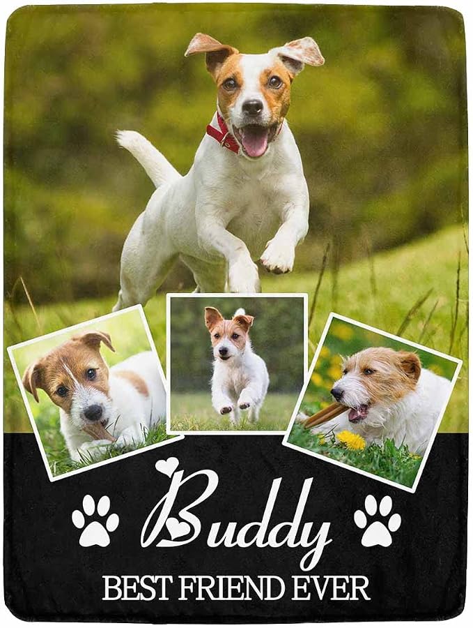 Artsadd Custom Memorial Blanket with Photos and Name-in Loving Memory Gifts Personalized for Loved Ones Lost-Remembrance Blankets for Dogs Cats Pets Lover-Dogs