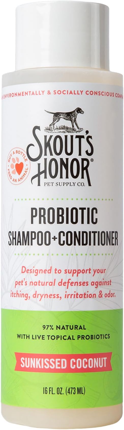 SKOUT'S HONOR Probiotic Dog Shampoo and Conditioner - SC, 16 oz | Natural 2-in-1 for Itchy Skin, Microbiome-Friendly with Avocado Oil & Omega-3s, Paraben & Sulfate-Free