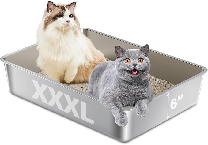 Stainless Steel Litter Box, XXXL Steel Litter Box 28" X 20" X 6" No Smell, Extra Large Metal Litterbox for Big Cat, Multiple Cats, Non Stick, Easy Cleaning