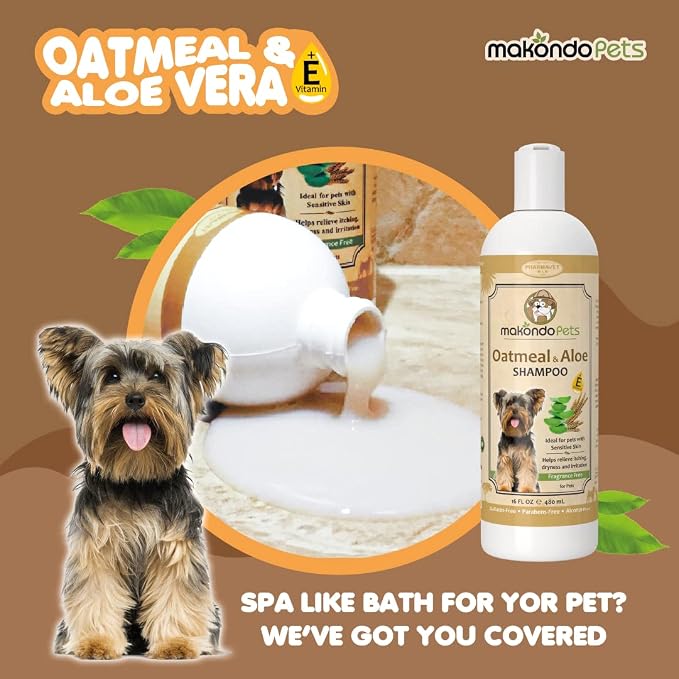 Oatmeal Shampoo for Dogs with Aloe Vera. Mild for Sensitive Skin. 16 Oz | Hypoallergenic ideal for Allergies and Itching. Fragrance Free Puppy Shampoo. All Breeds and Ages.