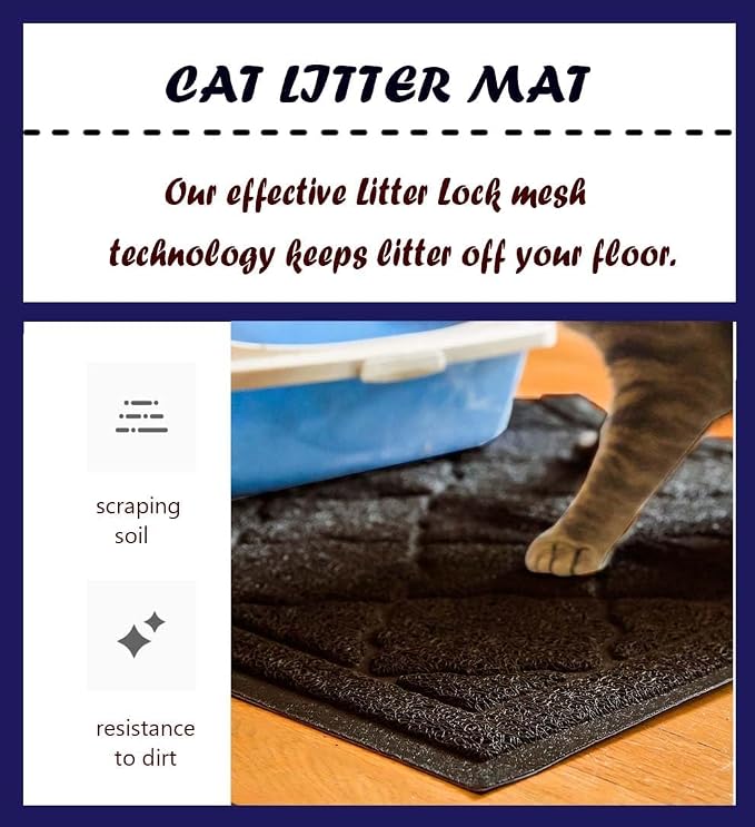 Cat Litter Mat Traps Litter from Litter Box XL Size 47"X36" Durable Trapping Rug, Non-Slip and Waterproof, Easy to Clean