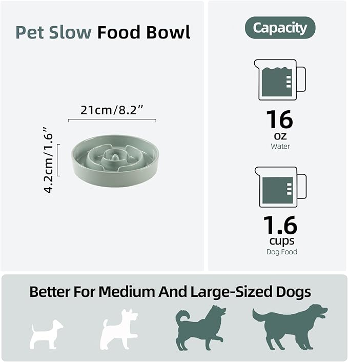 Havniva Ceramic Slow Feeder Dog Bowls, 1.6 Cups Dog Bowl Slow Feeding for Medium Breed, 8.2inch Puzzle Dog Food Bowl Slow Feeder Non-Slip Anti-Gulping and Anti-Choking Reduces Bloating