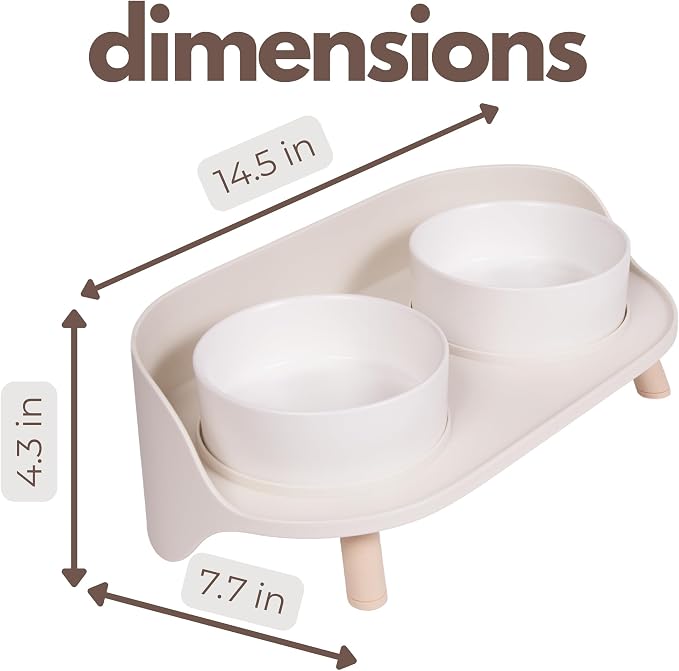 A4DOG Ceramic Dog Bowls with Stand - Elevated Dog Water and Food Bowl Set 13.5oz Cat & Dog Feeding Station Spill Proof Splash Proof Raised Pet Food Bowls for Dogs, No Mess Pet Feeder - Beige