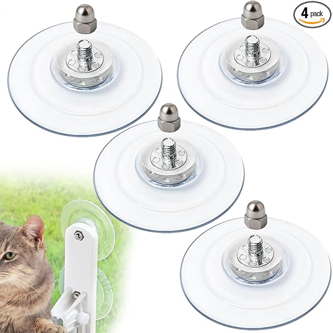Cat Window Perch Suction Cup Replacement Accessories Clear Strong Suction Cup with Stainless Steel Screw Nuts, Set of 4 (Clear Silver)