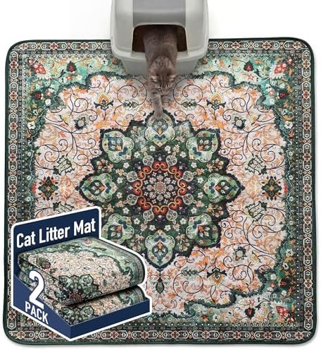 Hompet Cat Litter Mat 2 Pack, 54x54 Large Machine Washable Trapping Mats for Cats, Super Absorbent & Urine-Proof Cat Litter Box Mat for Floor, Waterproof & Non Slip Kitty Litter Rug