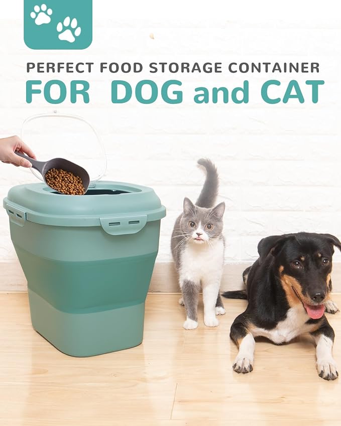 30-35Lbs Dog Food Storage Container Airtight,Collapsible Dog Food Container | Large Pet Food Storage Container with Double Airtight Seal & Magnetic Lid,Cat Food Container with Wheels,2Pcs Container,Scoop