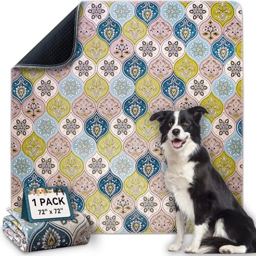 Washable Pee Pads for Dogs, Stylish Absorbent Reusable Training Dog Pads, Non-Slip and Leak-Proof Puppy Pads, Potty Pads for Crates, Whelping, Playpen, Bed and Floors (Cream/Multi, 72" x 72" 1PACK)