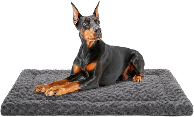 Exsnugy Washable Dog Bed Mat Large Size Fluffy Pet Crate Pad 48x30 XXL | Non-Slip Bottom Kennel Beds Ultra Soft Comfy Sleeping Mattress for Large Medium Small Dogs Gray
