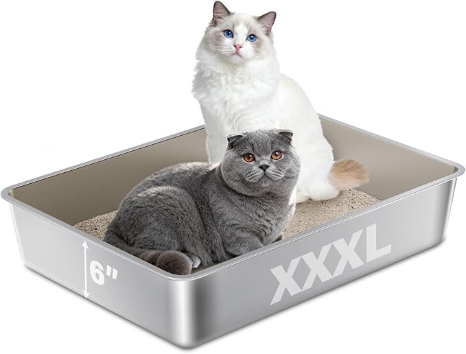 Stainless Steel Litter Box, Steel Litter Box XXXL | 28" X 20" X 6", Extra Large Metal Litterbox for Big Cat, Multiple Cats, No Smell, Non Stick, Easy Cleaning