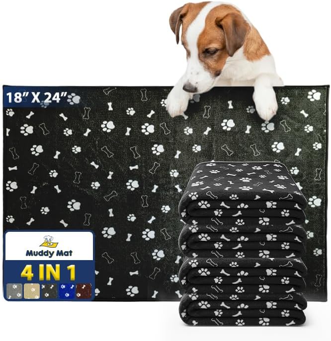 Muddy Mat® Washable Pee Pads for Dogs, Super Absorbent Reusable Puppy Pads–100% Waterproof Pee & Potty Training Pads for Pets, Non-Slip Dog Pads for Crates, Playpens and Floors - 4 Pack, Black 18"x24"