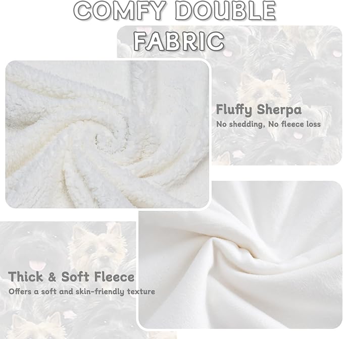 BlessLiving Fuzzy Dogs Blanket for Kids Adults Cute Puppy Fleece Blanket Reversible Animal Pattern Sherpa Throw (Cairn Terrier,Throw, 50 x 60 Inches)
