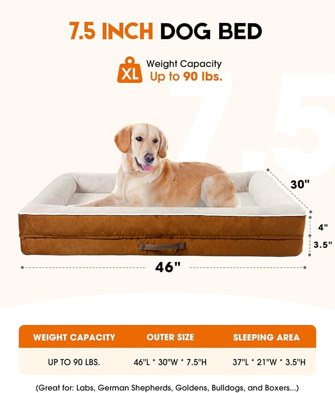 Upvilla Orthopedic Dog Bed XL, Four-Sided Cushioned Egg-Shaped Foam Dog Sofa, Waterproof Removable Cover, Pet Sofa Bed with Non-Slip Base, Extra Large Dog Bed,Brown