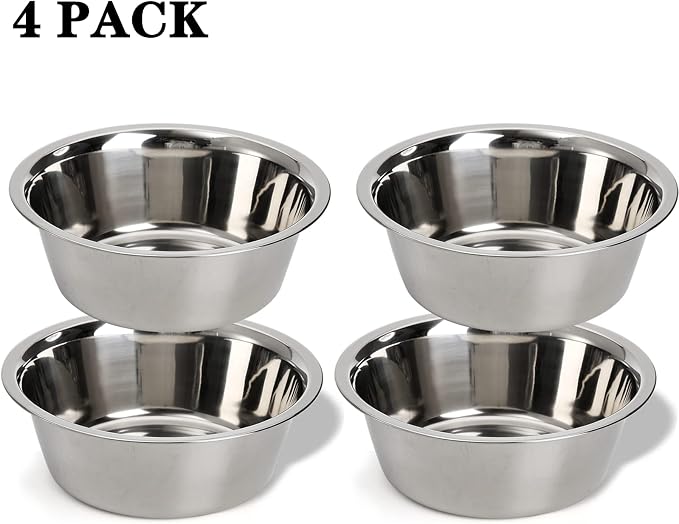 DEAYOU 4-Pack Stainless Steel Dog and Cat Bowl, Metal Food and Water Dish, 8.26" Basic Pet Feed Bowl for Large Medium Dog, 47 OZ Replacement Bowls for Elevated Stand, Dishwasher Safe