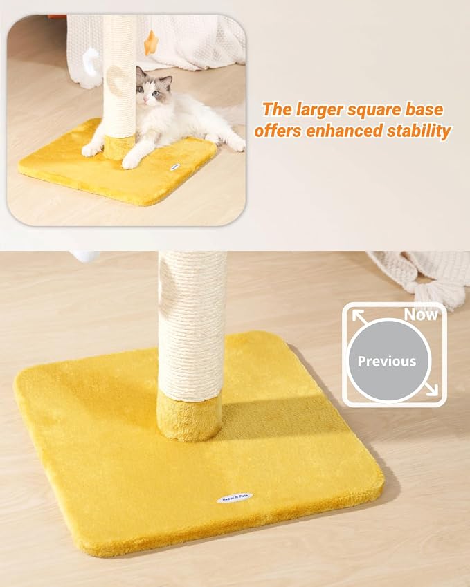 Tall Cat Scratching Post with Large Bed, Thick Posts with Toys | 28" Tall For Large Cats, Easy To Clean, Cloud-Shaped Soft Perch, Removeable Cover, Stable Cat Stand, Bonus Catnip