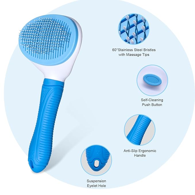 Aogeili Self-Clean Slicker Brush, Deshedding Comb for Dogs Cats Rabbits | One-Click Release Removes Loose Undercoat, Mats & Tangles, for Long & Short Hair Shedding Pets