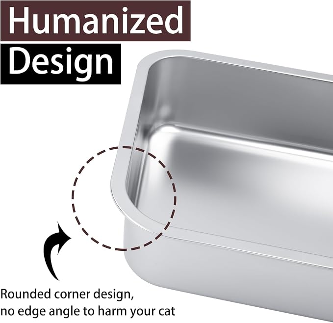 Small Stainless Steel Litter Box for Kittens, 15.5"×11.6"×4" Metal Litter Box for Kitten Rust-Proof, Non Stick, No Smell, Easy to Clean for Cats Rabbits