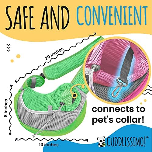 Cuddlissimo Small Dog Sling Carrier, Pet Cat Sling, Puppy Pouch - Green-S