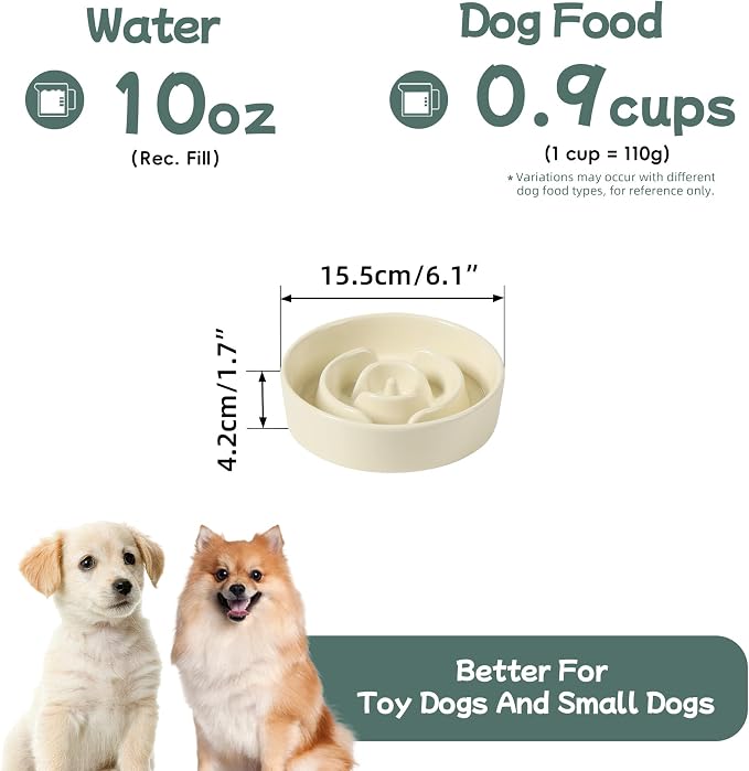 Havniva Ceramic Slow Feeder Dog Bowls, 0.9 Cups Dog Bowl Slow Feeding for Small Breed, 6.1inch Puzzle Dog Food Bowl Slow Feeder Non-Slip Anti-Gulping and Anti-Choking Reduces Bloating