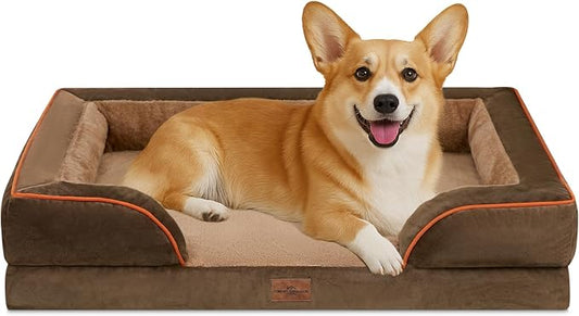 Comfort Expression Orthopedic Dog Beds for Large Sized Dog with Bolster | Waterproof Dog Couch Bed with Washable Cover & Non-Slip Bottom, Supportive Egg Crate Foam Large Pet Bed, 35x22 Inch