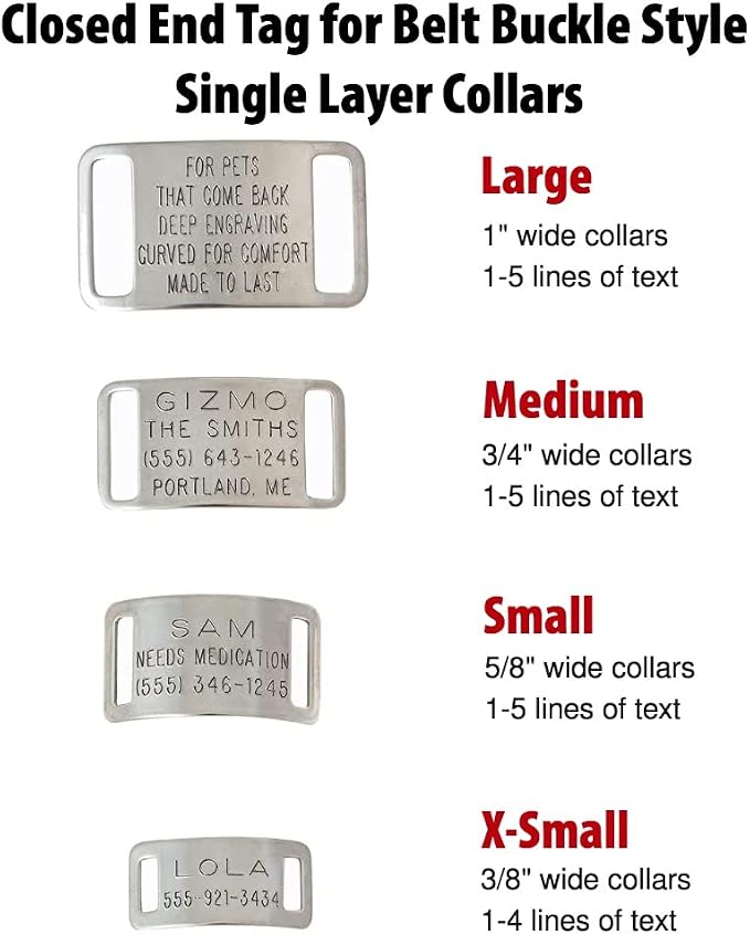 Boomerang Tags Cat Tag - Dog Tag For Small Dogs, Pet Tags Personalized Cat, Slide-on Engraved Stainless Steel Customized Silent ID (Closed End X-Small for 3/8 Inch Wide Nylon Collars with Belt Buckle)