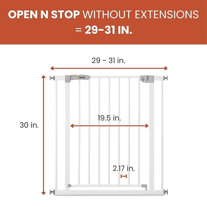 hauck Open N Stop Pressure Fit Baby and Pet Safety Gate, Accommodates 29 to 31" Wide Home Doorway, Stairway, or Hallway, White