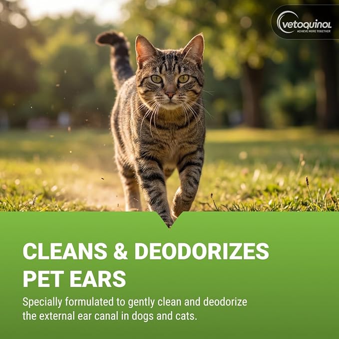 Vetoquinol Ear Cleansing Solution - Gentle Cleaner to Remove Dirt & Debris - Easy-to-Use Drops for Cats & Dogs - Support Clean and Fresh-Smelling Ears - Ideal for Routine Pet Hygiene - 8 Ounces