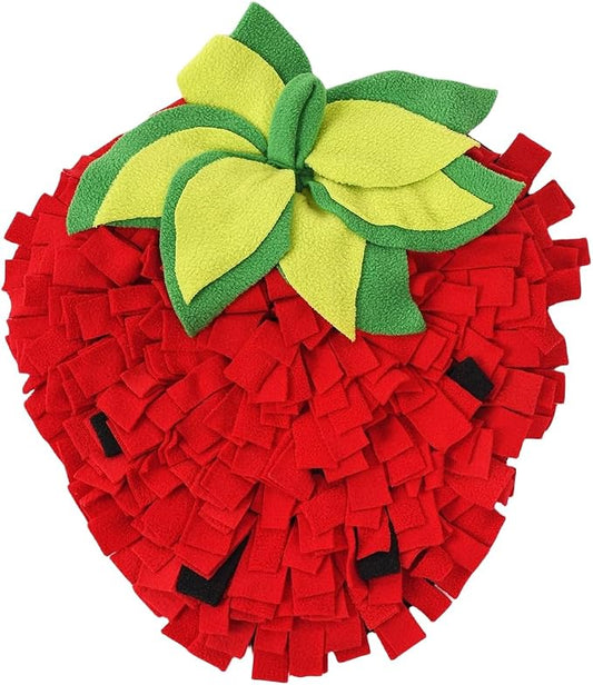 Dog Snuffle Mat Fleece Foraging Fruit Design Mats Small Animals Interactive Feeding Toy Anti Slip Slow Feeder Pet Treat Dispenser for Dogs Rabbits Guinea Pigs (Strawberry)